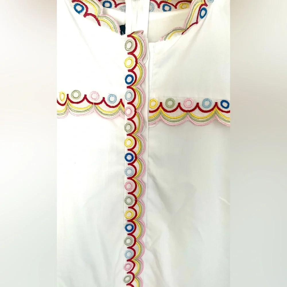 DALIA MACPHEE BNWT Scalloped Embroidered Shirt Dress Tie Waist Size M Lined - Picture 7 of 16